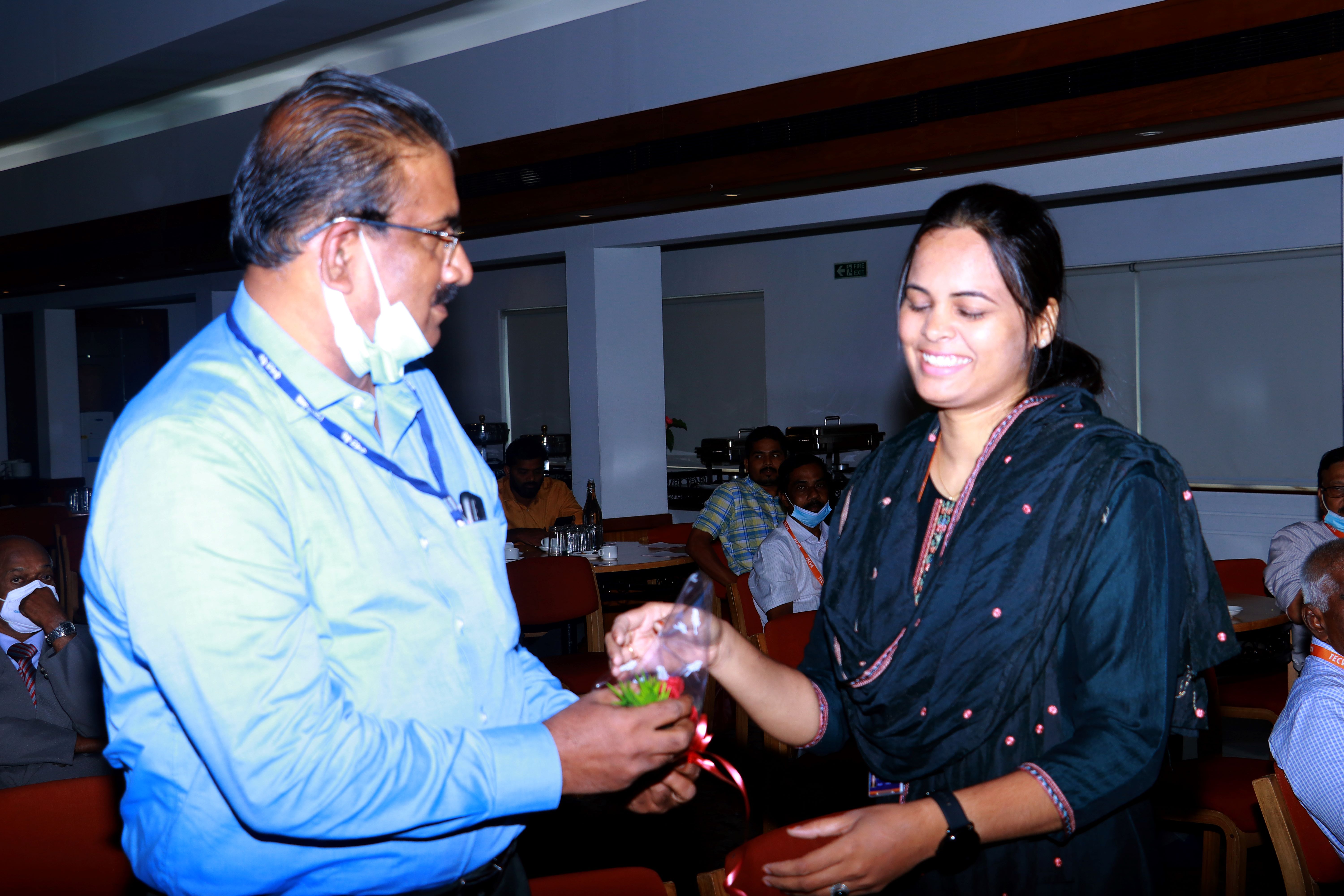 Receiving Guest of Honour Shri. SATHYANARAYANAN.C (A.G.M. Canara Bank, Ernakulam).